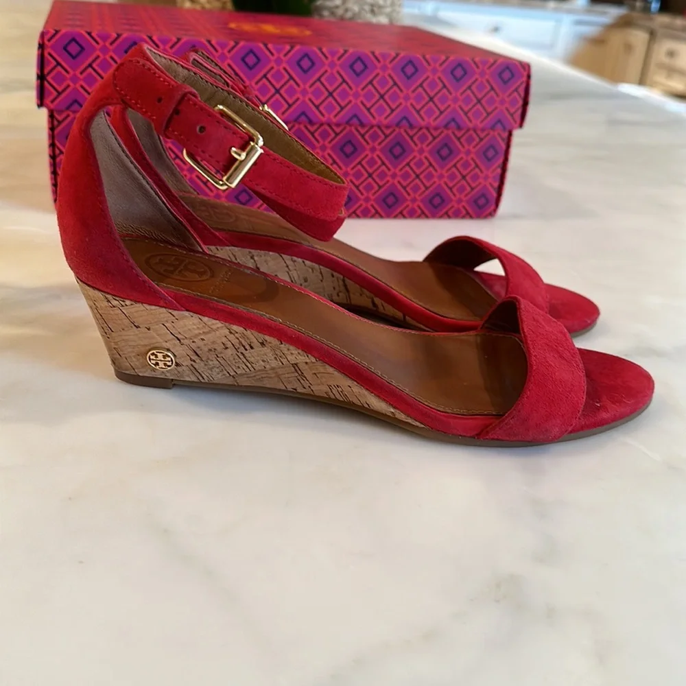 Tory Burch Red Suede Wedges - Picture 5 of 9